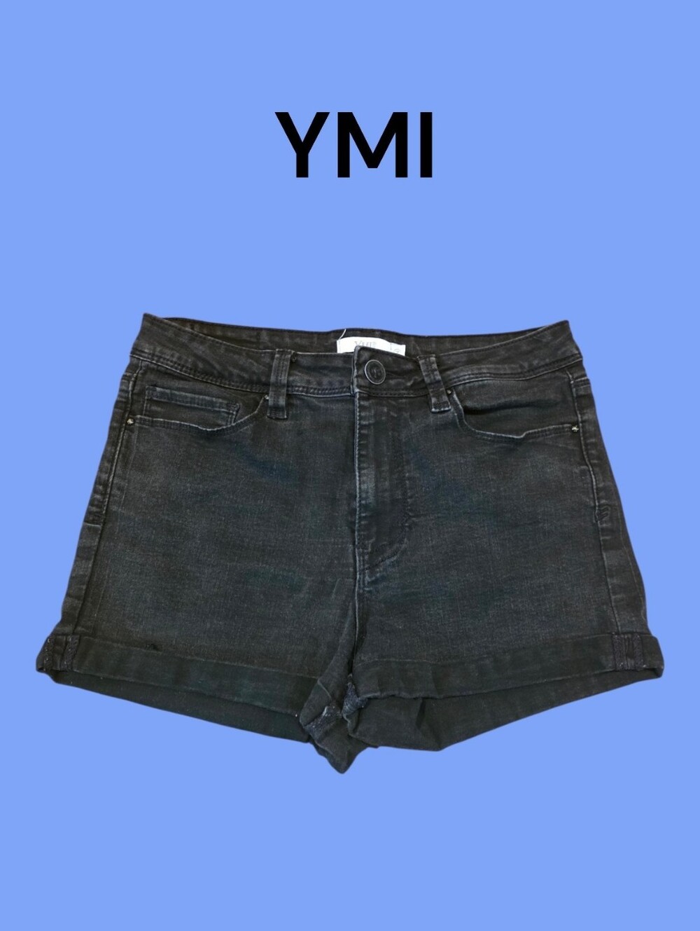 YMI Women's Black Roll-Cuff Denim Shorts. Size 7